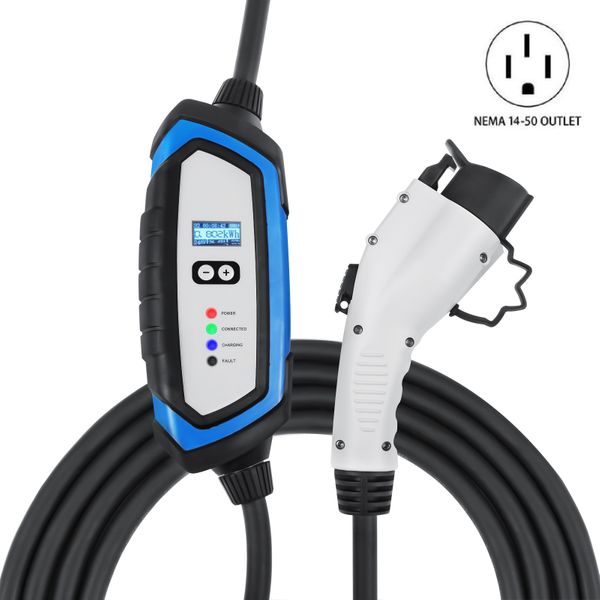 Lectron NEMA 14-50 Level 2 EV Charger - 240V 32 Amp with 21 ft Extension Cord &amp; J1772 Cable - for J1772 EVs