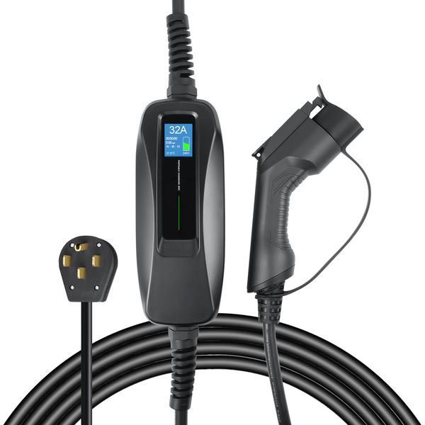 Lectron NEMA 14-50 Level 2 EV Charger - 240V 32 Amp with 15ft Extension Cord &amp; J1772 Cable - for J1772 EVs